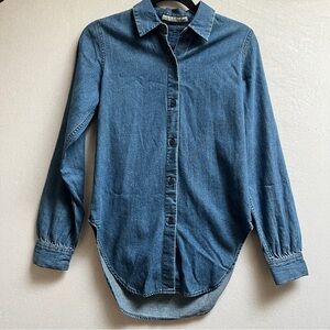Moussy Japan Denim Button Down Chambray Shirt High Low Hem Size 1/ US S